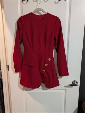 SHEIN Red Blazer with Gold Button Detail